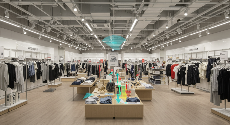 Retail store using Walkbase TREQ sensor technology to measure occupancy and shopper behavior