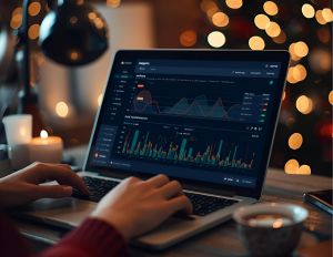 analytics dashboard with holiday background imagery